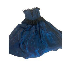 VIntage Gunne Sax Jessica McClintock Blue Strapless Black Lace Party Gown - 7